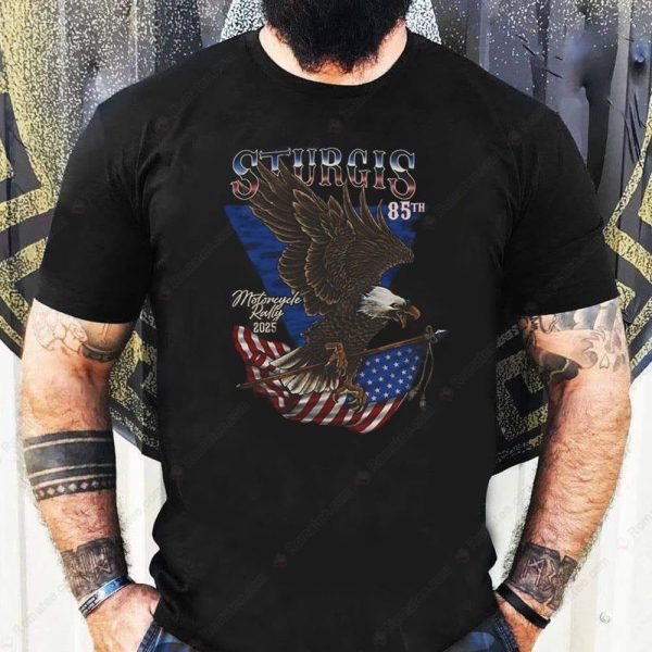 Sturgis Motorcycle Rally 2025 T-Shirt, Patriotic Sturgis Rally Eagle and Flag Graphic Shirt