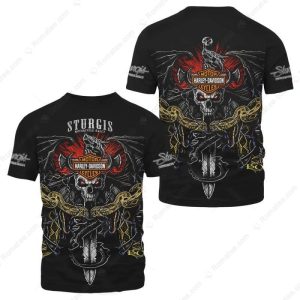 Sturgis Motorcycle Rally Skull Wings Hoodie, Snake and Sword Black Harley-Davidson 3D Shirt