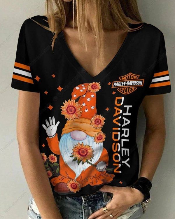 Sunflower And Santa Claus Harley-Davidson Shirt, Happy Christmas Harley-Davidson V-neck Shirt