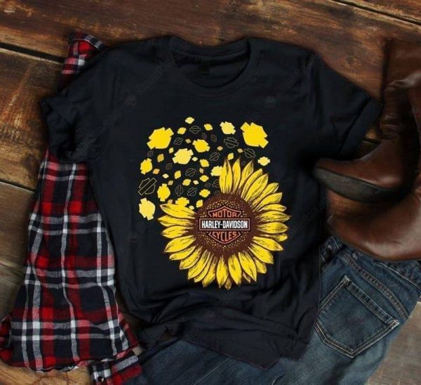 Vibrant Harley-Davidson Sunflower T-Shirt, Harley-Davidson Floral Logo Shirt