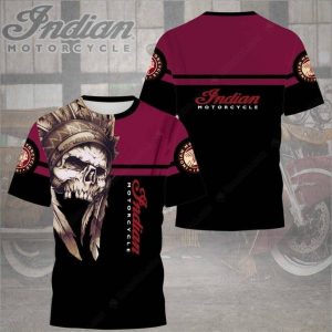 Vintage Skull And Headdress Indian Motorcycle T-Shirt, Black Motorcycle T-Shirt