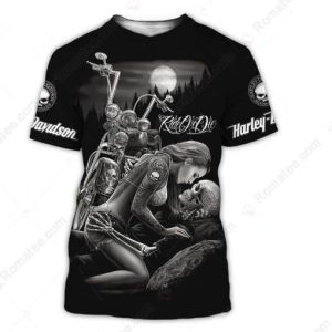 Woman Kissing Skull Harley-Davidson Motorcycle Shirt, Ride or Die Romance Style