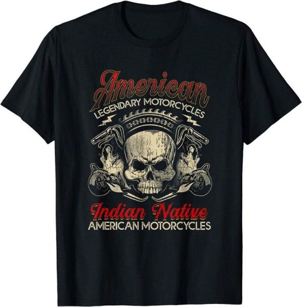 American Legendary Indian Motorcycles Skull Graphic T-Shirt, Skull and Handlebars Graphic