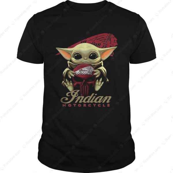 Baby Yoda Holding Skull Indian Motorcycle T-Shirt, Graphic Indian Motorcycle Merch