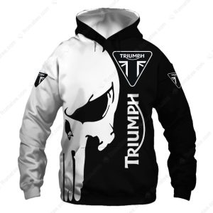 Black and White Punisher Skull Triumph Motorcycles Hoodie, Dark and Powerful Triumph Hoodie