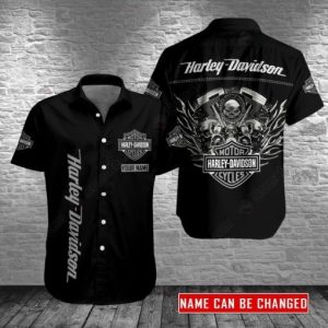 Black and White Skull Harley-Davidson Engine Merch, Powerful Harley-Davidson Hawaiian Shirt