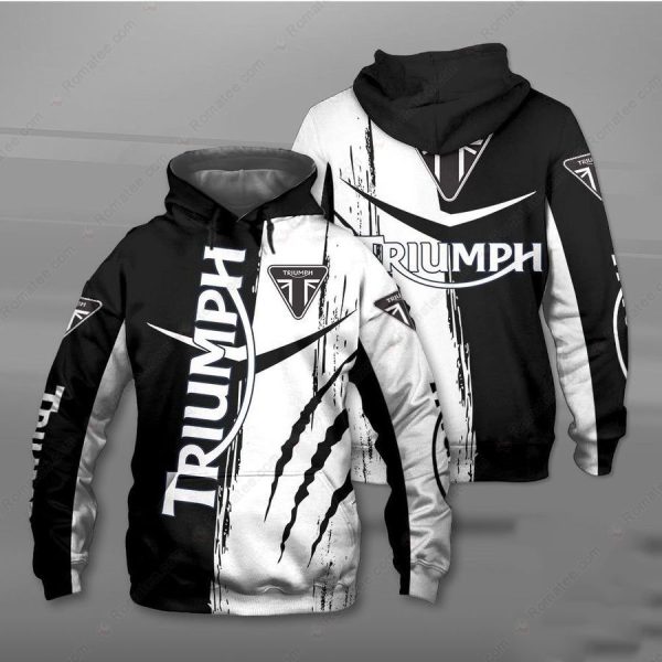 Black and White Triumph Motorcycles Claw Merch, Speed and Power Triumph 3D All Over Print Hoodie