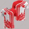 Bold Red & White Kawasaki Flame Racing 3D All Over Print T-Shirt