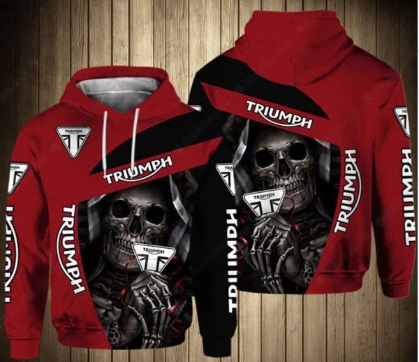 Bold Triumph Skull Hold Triumph Logo Merch, Dynamic Red and Black Triumph Hoodie