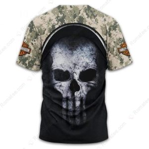 Camouflage Punisher Skull Harley-Davidson 3D Merch, 3D Printed Camo Harley-Davidson Tactical 3D T-Shirt