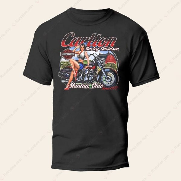 Carlton Harley-Davidson Pin-Up T-Shirt, Mantua Ohio Vintage Design Merch