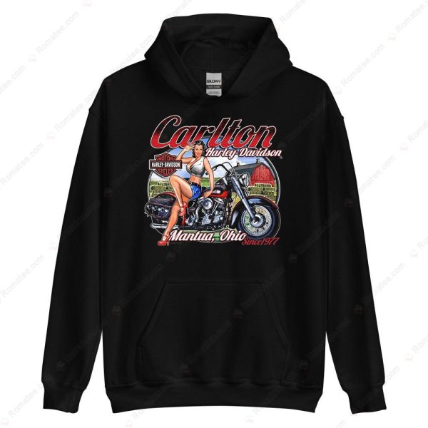 Carlton Harley-Davidson Pin-Up T-Shirt, Mantua Ohio Vintage Design Merch