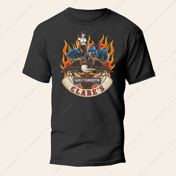 Clare’s Harley-Davidson Eagle And Flames T-Shirt, Harley-Davidson American Heritage Classic Pin-Up Merch