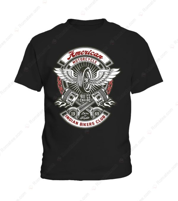 Classic American Motorcycle Graphic T-Shirt, 1811 CC Engine & Winged Design