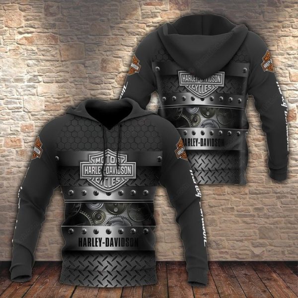 Gear and Rivet Harley Davidson All-Over Print Hoodie, Stylish Harley Davidson Motorcycle Merch