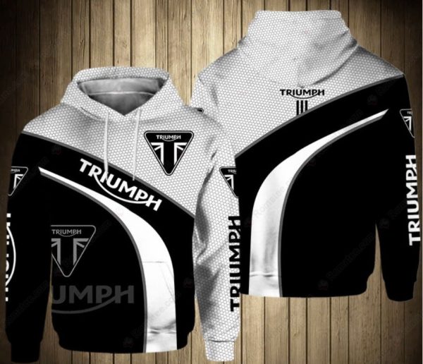 Geometric Triumph Motorcycle Black and White 3D All Over Print Hoodie