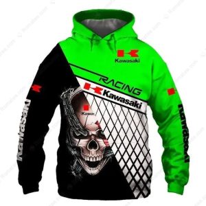 Green and Black Kawasaki Racing Skull Chains 3D All Over Print Hoodie