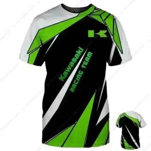 Green and Black Kawasaki Racing Team Merch, Dynamic Kawasaki Motorcycle T-Shirt