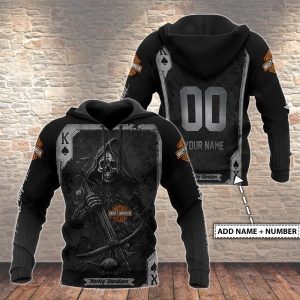 Grim Reaper and King of Spades Harley Davidson Merch, Harley Davidson Playing Card Hoodie