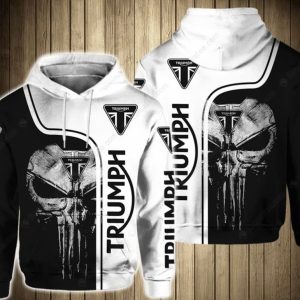 Gritty Punisher Skull Triumph Motorcycles Merch, Stylish Black and White Triumph Hoodie