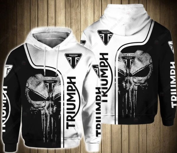 Gritty Punisher Skull Triumph Motorcycles Merch, Stylish Black and White Triumph Hoodie