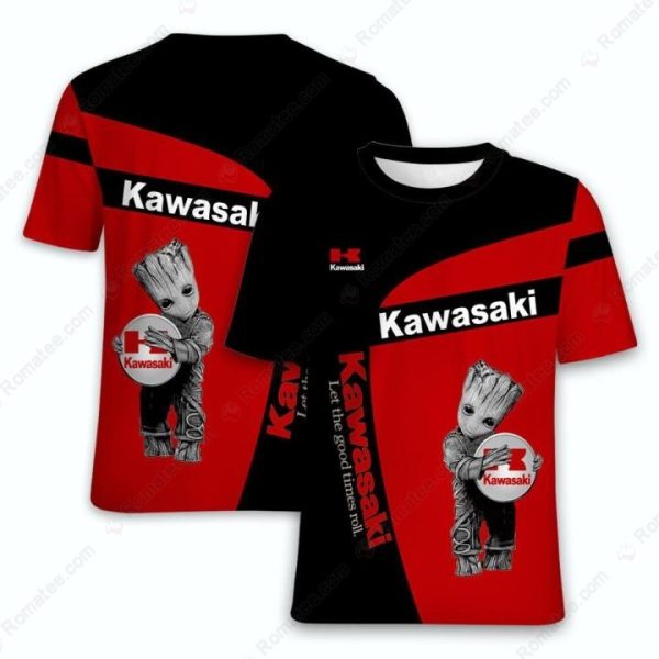 Groot And Kawasaki Motorcycle T-Shirt, Let the Good Times Roll Kawasaki Graphic Merch