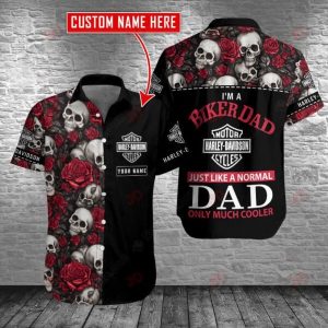 Harley-Davidson Biker Dad Merch, Stylish Skull and Rose Hawaiian Shirt