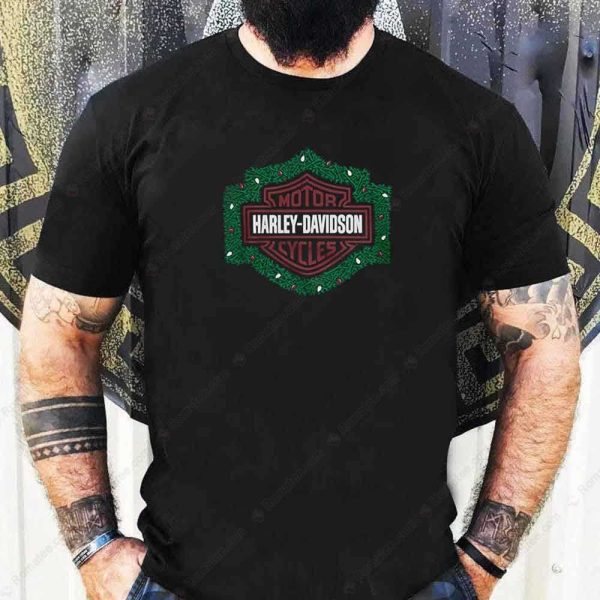 Harley-Davidson Christmas Wreath T-Shirt, Harley-Davidson Festive Merch