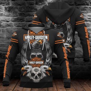 Harley-Davidson Eagle Skull Motorcycle Hoodie, Black with Orange Harley-Davidson Hoodie