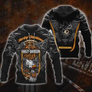 Harley Davidson Eagle Washington Redskins Merch, Patriotic Harley Davidson Hoodie