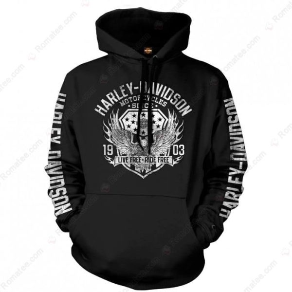 Harley-Davidson Live Free-Ride Free Eagle Shield Merch, Harley-Davidson Military Overseas Tour Pullover Hoodie