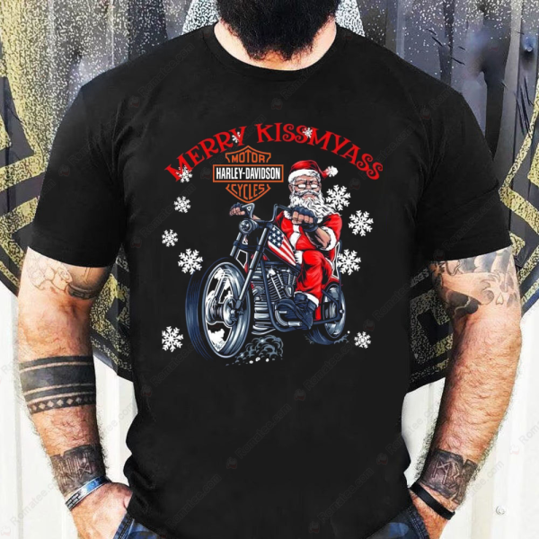 Harley-Davidson Merry Kiss My Ass T-Shirt, Harley-Davidson Santa Claus Merch