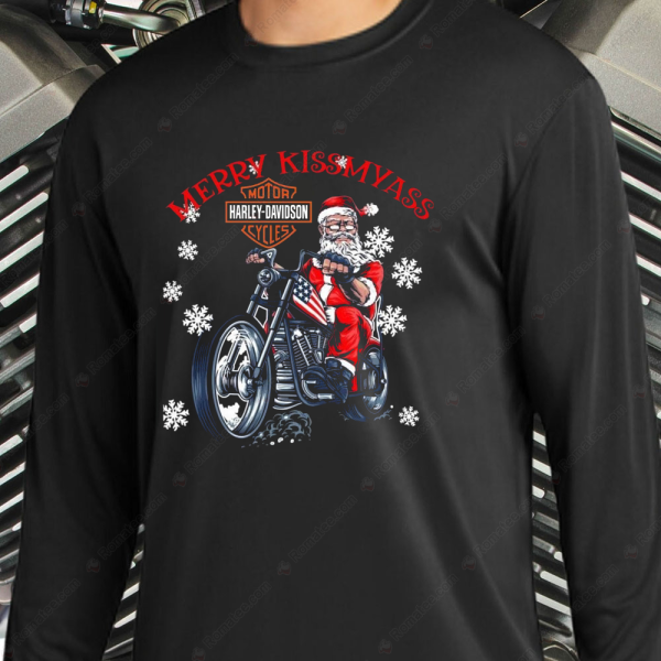 Harley-Davidson Merry Kiss My Ass T-Shirt, Harley-Davidson Santa Claus Merch