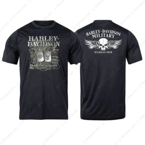 Harley-Davidson Military Dog Tags Merch, Harley-Davidson Motorcycles Overseas Tour Skull Winged T-Shirt