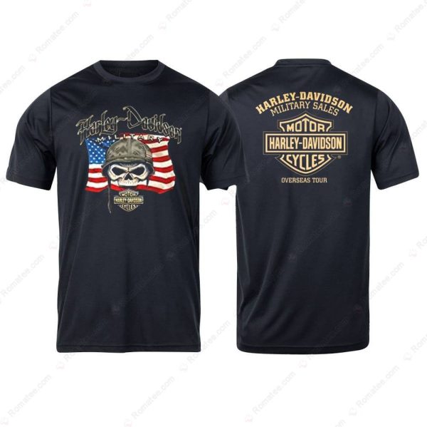 Harley-Davidson Patriotic Combat Skull Shirt, H-D Military American Flag T-Shirt