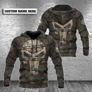 Harley Davidson Punisher Skull Barbed Wire Design Merch, Eye-Catching All-Over Print Harley Davidson Hoodie