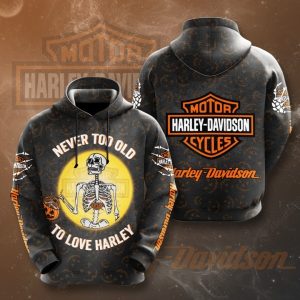 Harley-Davidson Skeleton Pumpkin 3D Merch, Never Too Old to Love Harley Hoodie