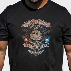 Harley-Davidson Skull And Spark Plug Graphic Merch, Harley-Davidson Muscle T-Shirt