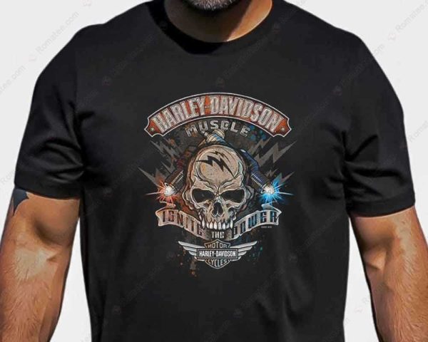 Harley-Davidson Skull And Spark Plug Graphic Merch, Harley-Davidson Muscle T-Shirt