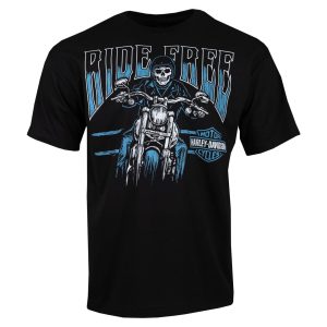 Harley-Davidson Skull Rider Free Merch, Classic Black Harley-Davidson T-Shirt