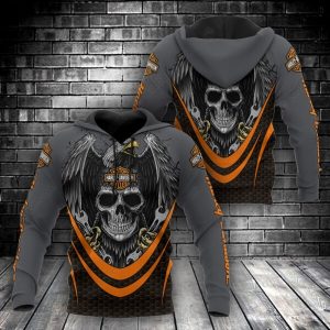 Harley-Davidson Skull Wrenches Hoodie, Grey & Orange Harley-Davidson Eagle Wings 3D All Over Print Hoodie