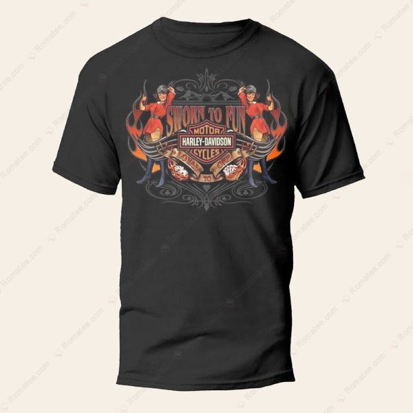 Harley-Davidson Sworn to Fun Pin-Up Casino T-Shirt,  Harley-Davidson Lucky Dice and Cards Merch