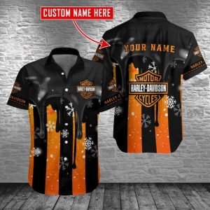 Harley-Davidson Winter Snowflakes Merch, Dripping Logo Harley-Davidson Hawaiian Shirt