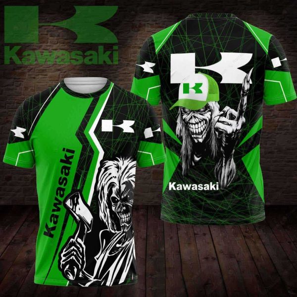 Kawasaki And Iron Maiden Eddie T-Shirt, Kawasaki Racing Team 3D Merch