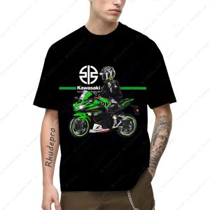 Kawasaki Motorcycle Rider Merch, Dynamic Black Kawasaki Racing T-Shirt