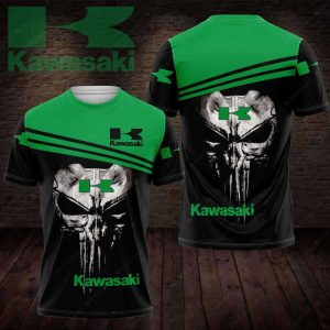 Kawasaki Punisher Skull 3D Merch, Motorcycle Kawasaki Racing Team T-Shirt