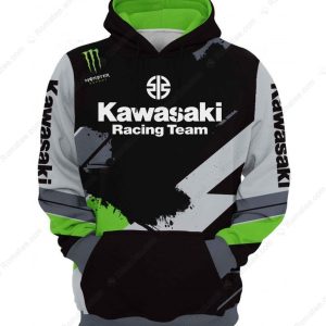 Kawasaki Racing Team And Monster Energy Hoodie, Kawasaki Motorcycle 3D Merch