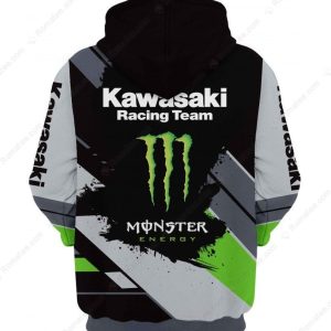 Kawasaki Racing Team And Monster Energy Hoodie, Kawasaki Motorcycle 3D Merch