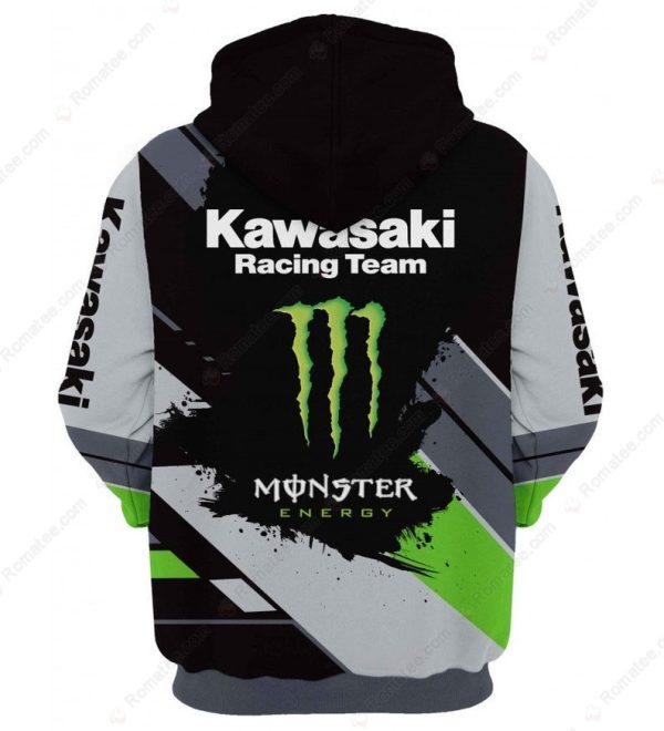 Kawasaki Racing Team And Monster Energy Hoodie, Kawasaki Motorcycle 3D Merch