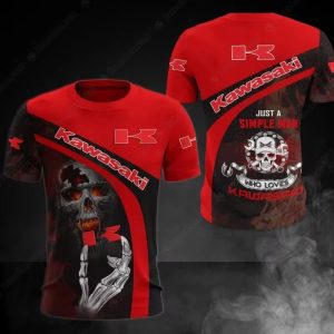 Kawasaki Skull Flame Motorcycle Merch, Just A Simple Man Who Loves Kawasaki 3D T-Shirt